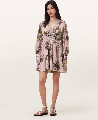 AllSaints Viscose Xanthe Lace-Trimmed Mini Dress, Size: UK 16/US 12