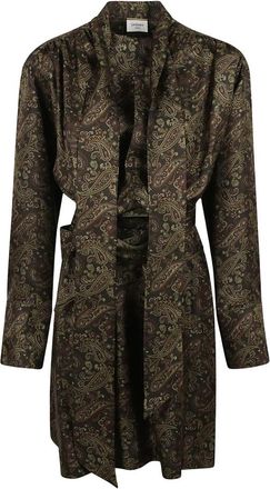 Saint Laurent Zijden Jurk met Lange Mouwen en Print - Dames - Zomerjassen - Veelkleurig - S - Satijn - Jassen