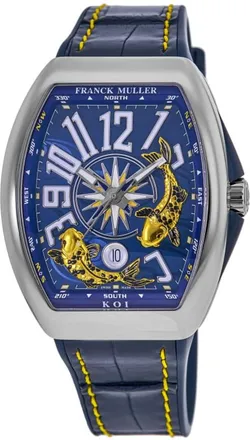 Franck Muller Vanguard Limited Edition 41mm Yachting Koi Blue Dial Rubber & Leather Strap Mens Watch V 41 YT SC DT JA AC BL