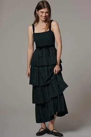 Saylor Square-Neck Tiered Maxi Dress