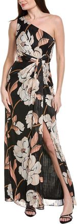 Adrianna Papell One-Shoulder Floral Ribbon Stripe Gown