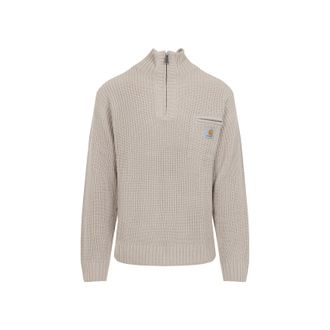 Carhartt Work in Progress Fleur De Sel Grey Detroit Half Zip Sweater-Uomo