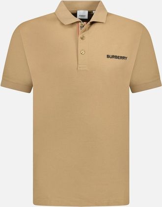 Burberry Mens Burberry Hartford Embroidery Logo Check Polo Camel Beige - Cream - Size: 38