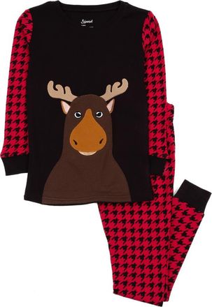 Leveret Kids Cotton Two-Piece Printed Holiday Pajamas in Full Moose at Nordstrom, Size 12