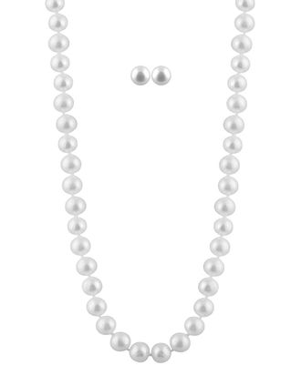 Splendid Pearls Silver 7-7.5Mm Pearl Earrings & Necklace Set