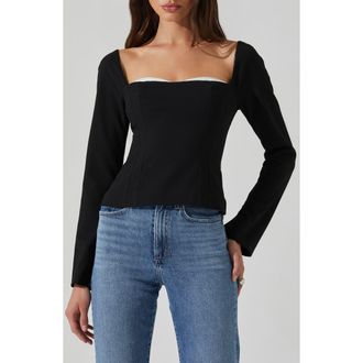 ASTR the Label Whitley Square Neck Long Sleeve Shirt in Black White at Nordstrom Rack, Size X-Small