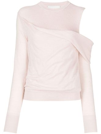 3.1 Phillip Lim Draped Fallen-Shoulder wool top - Pink