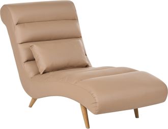 Beliani Chaise Longue Moderna De Piel Sint&eacute;tica Div&aacute;n Sala De Estar Patas Efecto Madera Marr&oacute;n Claro Rives