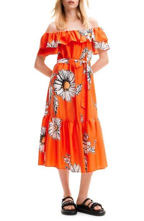 Desigual Daisy Ruffle Midi Dress in Orange at Nordstrom, Size X-Small