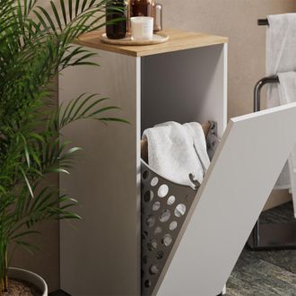 Vicco armadietto da bagno con portabiancheria Viktor, Bianco/Artisan, 40.2 x 88.2 cm con cesto portabiancheria, Vicco