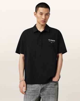 AllSaints Mens Cotton Underground Logo Oversized Fit Polo Shirt, Size: XS