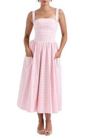 House of CB Vivien Gingham Midi Dress in Rose Shadow at Nordstrom, Size X-Large A