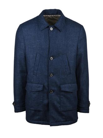 LUIGI BORRELLI NAPOLI Perforated Blue Jacket With Button Closure And Flap Pockets