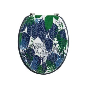 MSV Tapa De Inodoro Lluvia Mdf Rain Forest Azul Y Verde - Bisagras De Acero Inoxidable Msv