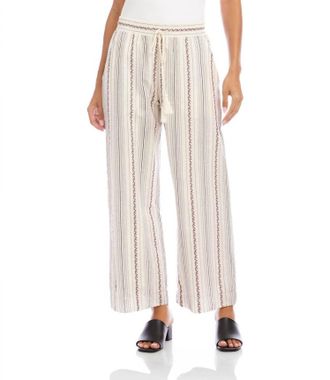 Karen Kane Stripe Embroidered Cropped Drawstring Pants In Natural