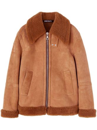 Palm Angels University shearling jacket - men - Sheep Skin/Shearling/Cotton - 50 - Brown