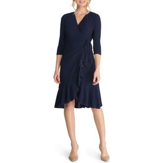 Kiyonna Whimsy Midi Wrap Dress in Nouveau Navy at Nordstrom, Size X-Large