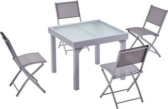 Concept Usine Mesa de jard&iacute;n extensible de aluminio para 8 personas + 4 sillas