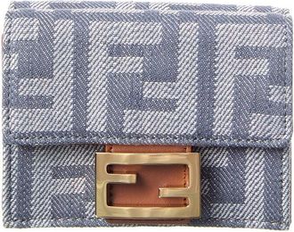 Fendi Fendi Baguette Micro Trifold Ff Denim & Leather French Wallet