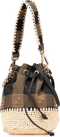 Fendi Pre-owned Womens Raffia Ff Bucket Bag - Tan Textile - One Size
