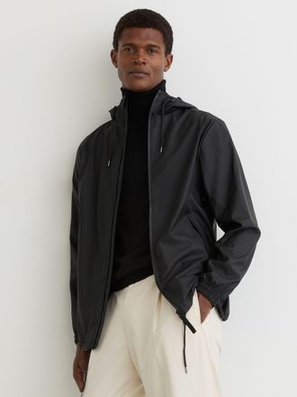 Rains Waterproof Hooded Raincoat, Black, XL