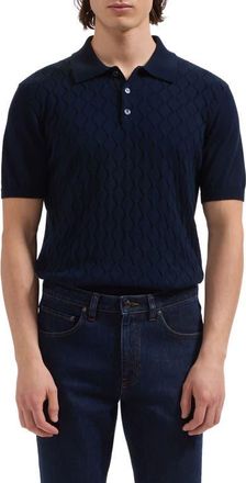 Bugatchi Wave Stitch Cotton Knit Polo in Navy at Nordstrom, Size Xx-Large