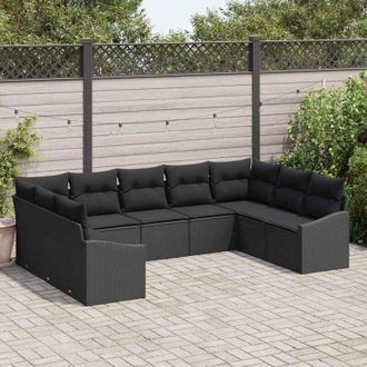 vidaXL Conjunto De Sof&aacute; De Jard&iacute;n 9 Pcs Negro Polirat&aacute;n Vidaxl