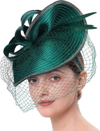 OSALADI Cocktail Party Headband Bridal Headpiece Tea Party Hat Fascinators Hats for Women Green