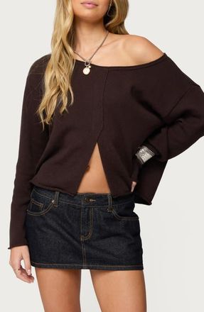Edikted Moyra One Shoulder Knit Sweater in Brown at Nordstrom, Size X-Small