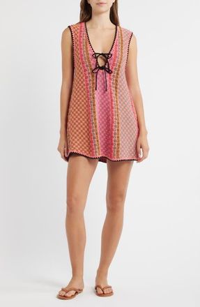 Free People Amalfi Twist Sleeveless Minidress in Pink Pop Combo at Nordstrom, Size X-Large