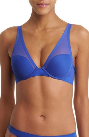 Natori True Zen Mesh Plunge T-Shirt Bra in Blue Flame at Nordstrom, Size 32Ddd