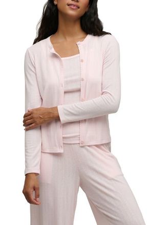 Barefoot Dreams Scalloped Pointelle Cardigan in Pink Sand at Nordstrom, Size X-Large