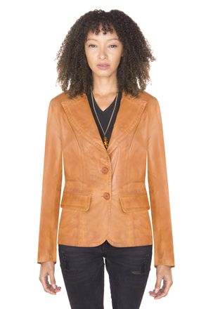 Infinity Leather Womens Blazer Jacket-Seregno - Tan - Size 16 UK