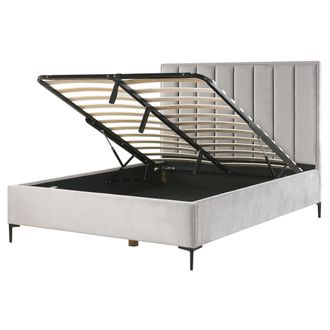 Beliani Beliani - Cama En Terciopelo Gris Claro 160 X 200 Cm Con Almacenamiento Cabecero Acolchado Patas De Metal Negro Sezanne