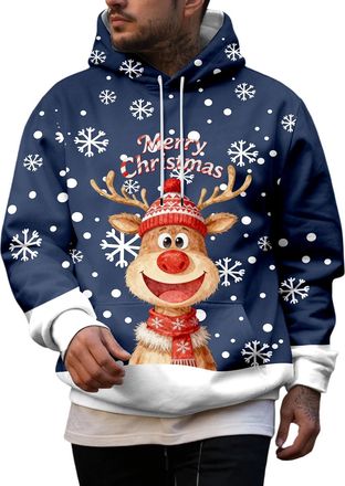 Generic Mens Christmas Hoodie Sweatshirt Funny Christmas Jumpers Mens Christmas Print Hooded Long Sleeve Hoodie Top Santa Festive Sweatshirt Xmas Party Hooded