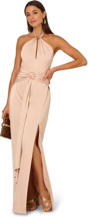 Adrianna Papell Womens Stretch Satin Long Dress - Gold - Size 18 UK