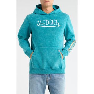 Von Dutch Embroidered Fleece Graphic Hoodie in Ocean Depth Mineral Wash at Nordstrom, Size Large R