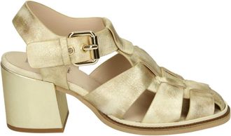 Pertini Gouden Sandaal met Leren en Rubberen Zool - Dames - Sandalen met hakken - Beige - 40 EU - Schoenen