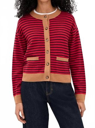 Xirena Lillian Crewneck Cardigan In Red Stripe