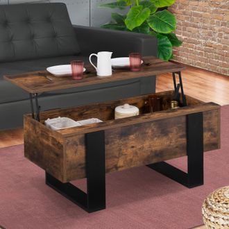IDMarket Idmarket - Mesa De Centro Elevable Phoenix De Madera Envejecida Y Negra