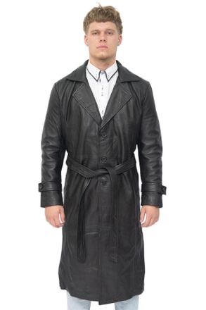 Infinity Leather Mens Full Length Trench Coat-Appleton - Black Nappa Leather - Size X-Large