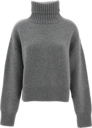 Extreme Cashmere Grey Crop Xtra High Turtleneck Cashmere Sweater