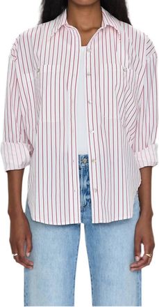 Pistola Denim Samantha Oversized Stripe Button Up Shirt In Ruby Stripe
