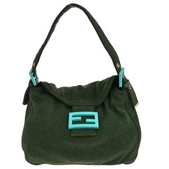 Fendi Vintage Flap Shoulder Bag Zucchino Canvas With Leather Green Canvas Handbag (Pre-Owned)