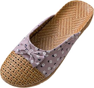 Generic cfpqv Closed Sandals, Womens Hollow Out Slippers, Linen Slippers, Non-Slip Summer Shoes, Lightweight Flat Slippers, Linen Shoes, Summer Slippers, Mule