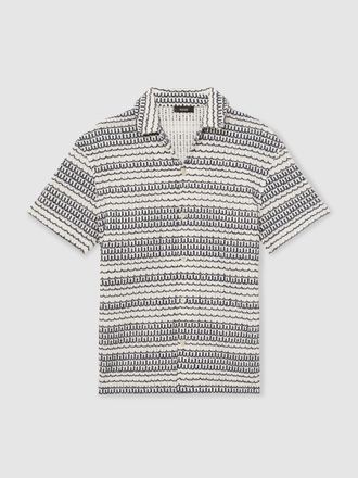 Reiss White & black Crochet Cuban-collar Shirt, L