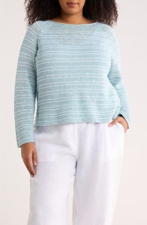 Eileen Fisher Bateau Neck Stripe Sweater in Breeze at Nordstrom, Size 1 X