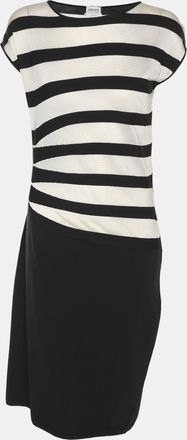Armani Dark Navy/white Stripe Stretch Knit Sleeveless Midi Dress