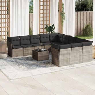 vidaXL Set De Sof&aacute;s De Jard&iacute;n 12 Pzas Y Cojines Rat&aacute;n Sint&eacute;tico Gris Vidaxl