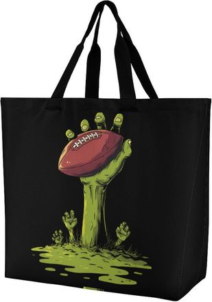 Generic Zombie1 Hand Holding Football Large Reusable Shopping Bag Lightweight Foldable Tote Bags Washable Shoulder Handbag